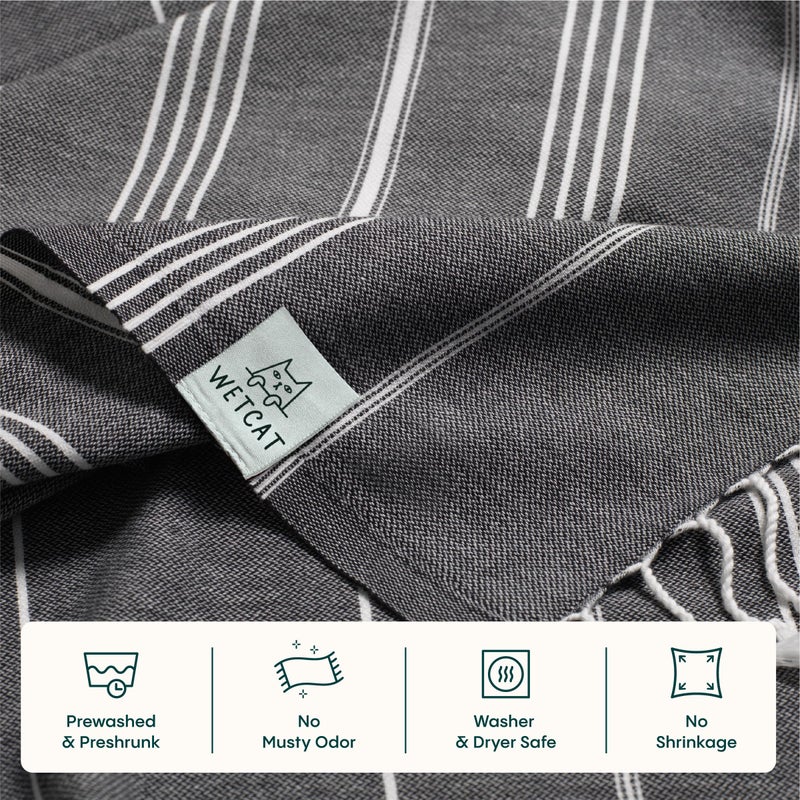 WETCAT Turkish Beach Towel Oversized (38"x71") 100% Turkish Cotton, Made in Turkey - Sand Free, Extra Large, Ultra Soft, Quick Drying, Compact & Lightweight for Travel - Black - Image 5
